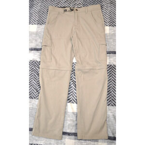 Prana Zion Stretch Convertible Pants Men's 34x32 Beige Zipper Security Cargo